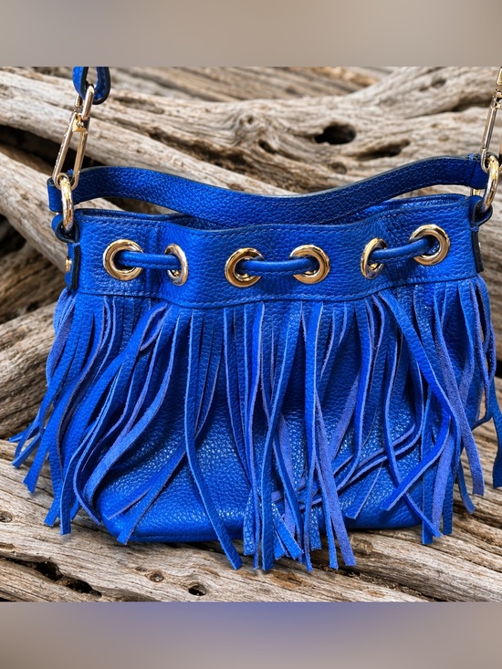 Milly Handbags - Milly Royal Blue Fringe Crossbody Bag with Gold Hardware